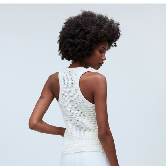 Madewell Crochet Knit Crewneck Sweater Tank Top Bright Ivory NWT XS Preppy - Picture 2 of 7